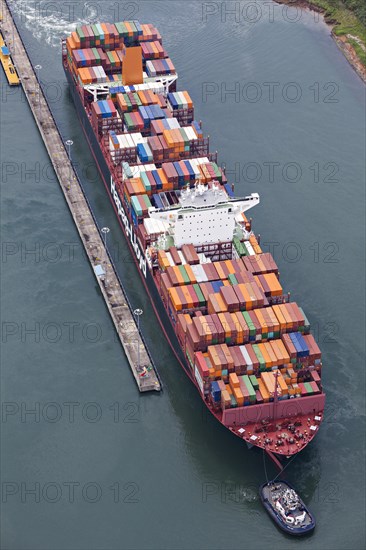 A Neo-Panamax container ship heading to the Atlantic side in Panama Canal