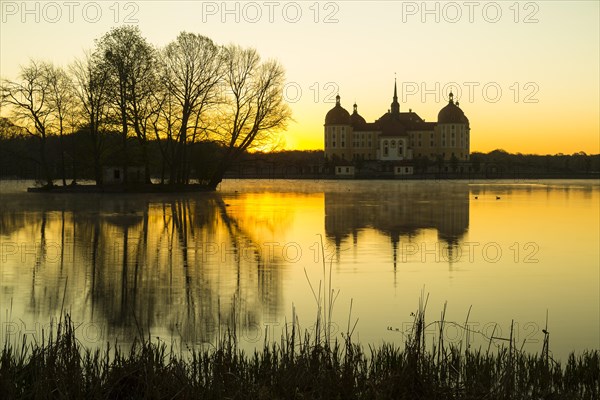 Sunrise at Moritzburg Castle with reflection in the castle pond