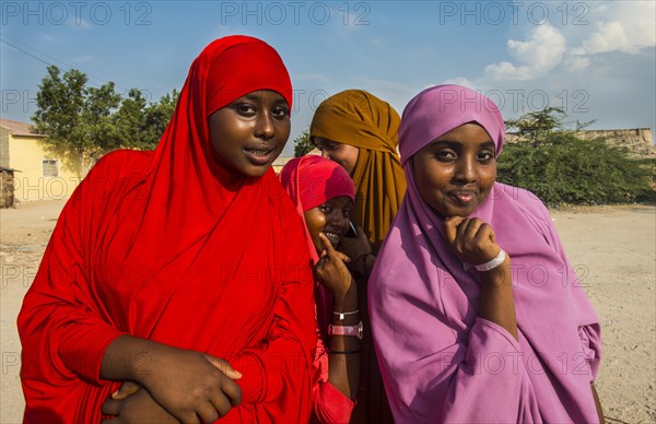 Colourful dressed muslim women in the coastal town of Berbera