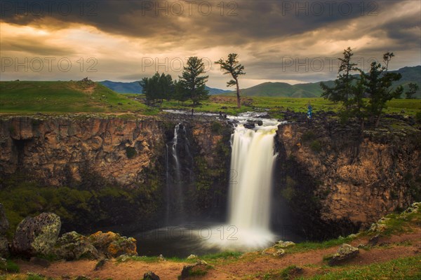 Orkhon waterfall. One of the biggest waterfalls of Mongolia. Uvurkhangai province