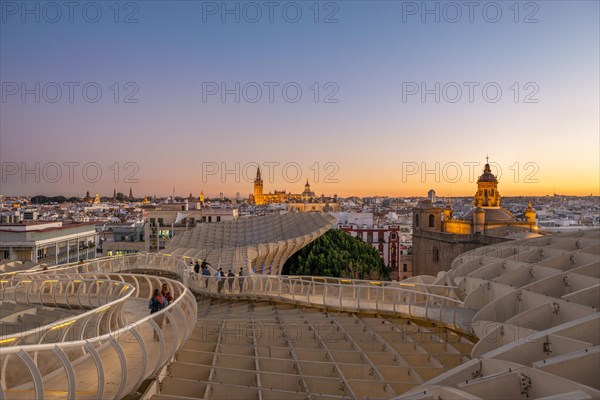 View over Sevilla from Metropol Parasol at sunset