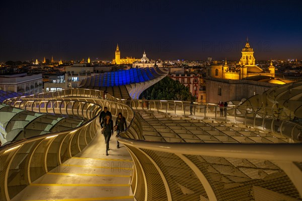 View over Sevilla from Metropol Parasol at night