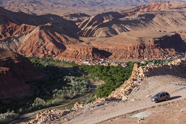 Off-road vehicle in the High Atlas Mountains near the village of Amejgag