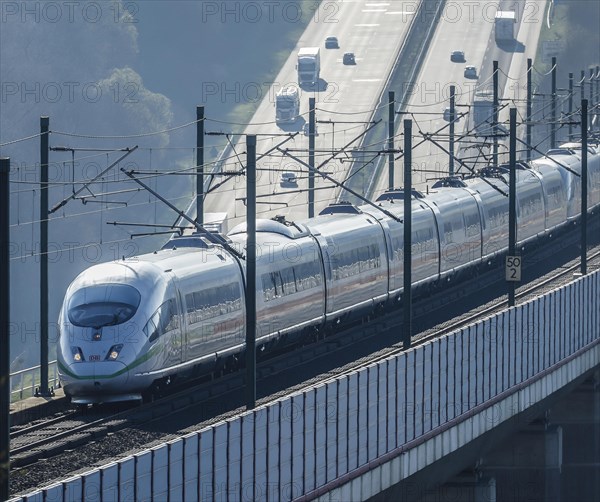 ICE train of Deutsche Bahn AG runs on the high speed line Cologne-Frankfurt