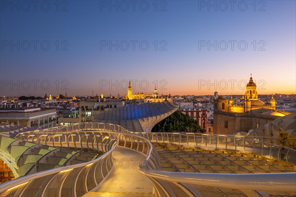 View over Sevilla from Metropol Parasol at sunset