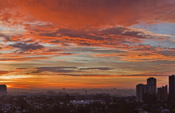 Sunset in Alphaville neighborhood with the skyline of Sao Paulo in the background