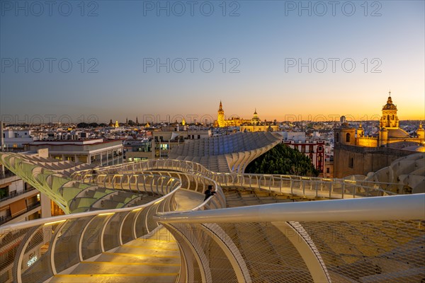 View over Sevilla from Metropol Parasol at sunset