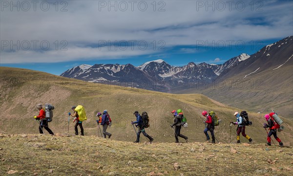 Trekking in Kharkhiraa mountains. Uvs province