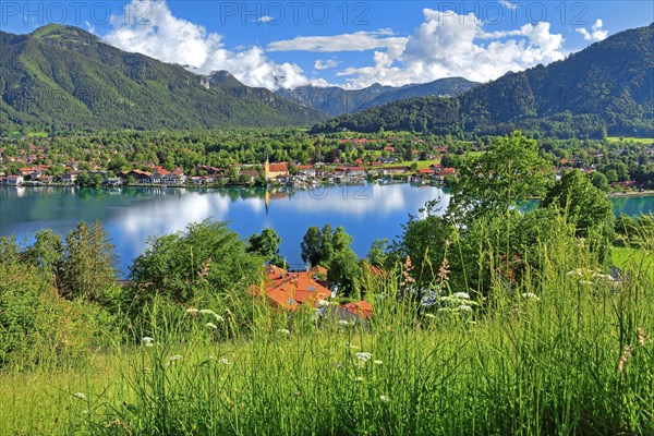 Lake panorama with village view and parish church