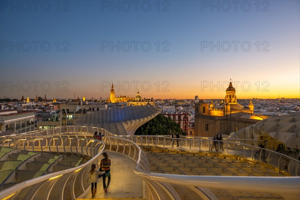 View over Sevilla from Metropol Parasol at sunset