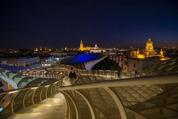 View over Sevilla from Metropol Parasol at night