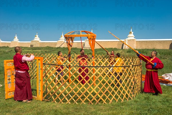 Monks building a yurt at Erdene Zuu Monastery