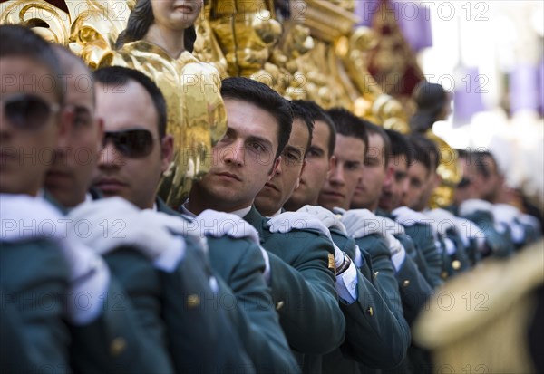 Police officers of the Fraternity during the Holy Week procession in Baeza