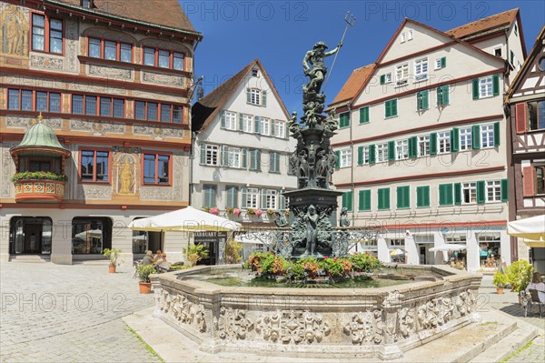 Neptune Fountain in front of the town hall at the market place