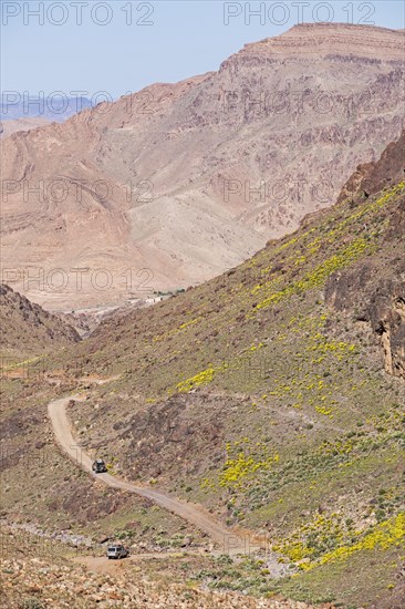 Off-road vehicle on the road in the Anti-Atlas