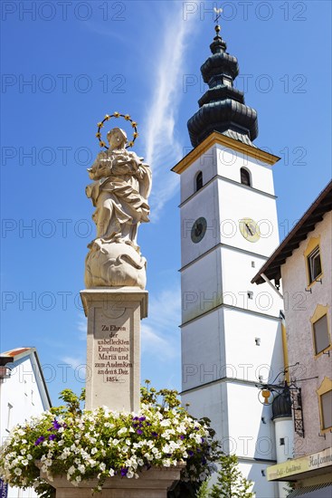 Market place with the parish church of St. Martin and Mariensaeule