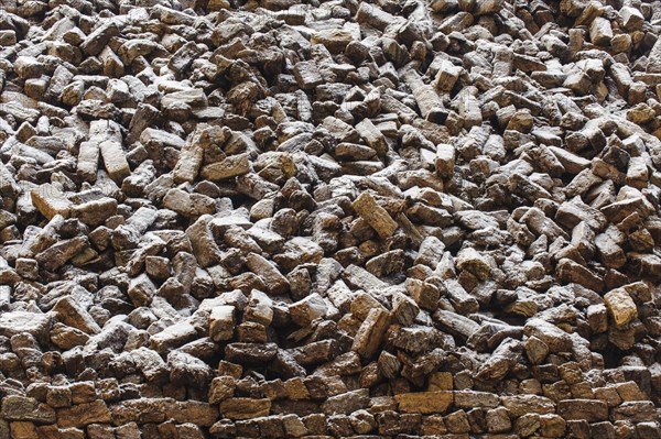 Peat sods in winter with snow