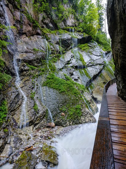 Wooden footbridge leads along the Wimbach through the Wimbachklamm