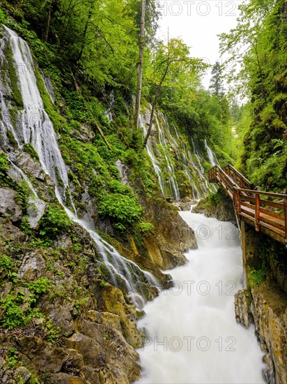 Wooden footbridge leads along the Wimbach through the Wimbachklamm