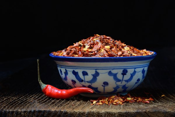 Chili flakes in shell and chili pepper