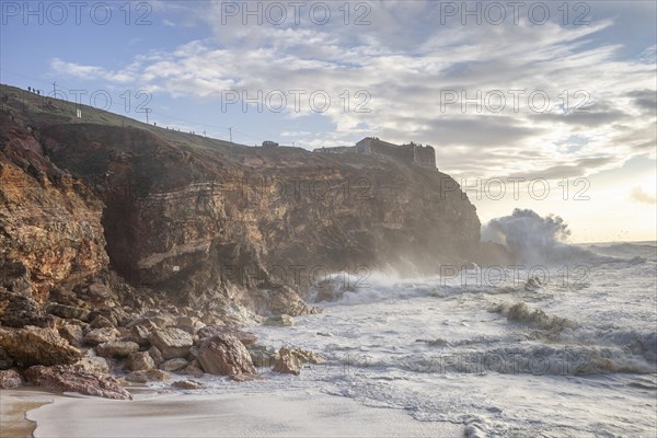 Restless sea at North Beach of famous Nazare