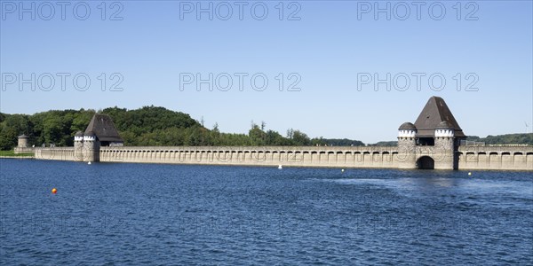 Dammed up Moehnesee in front of the dam wall