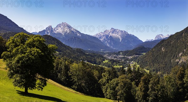View over Berchtesgaden with Watzmann and Hochkalter