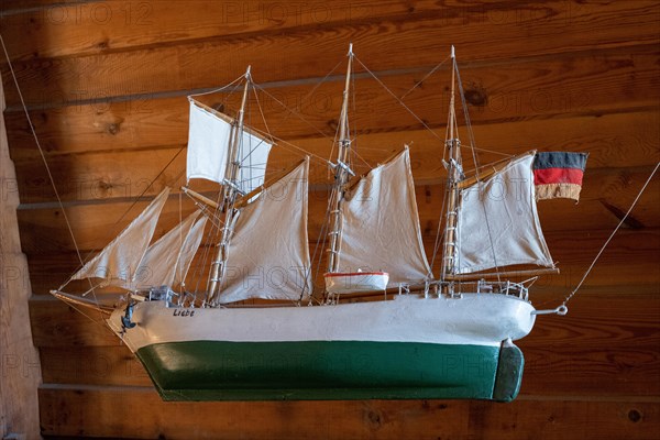 Votive ship in the Schifferkirche in Ahrenshoop on the peninsula Fischland-Darss-Zingst