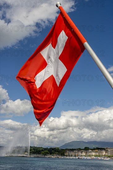 Swiss flag and jet d'Eau