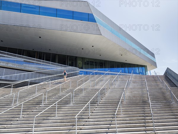 Visitors on large outside staircase