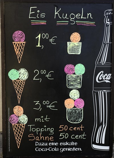 Price board of an ice cream parlour