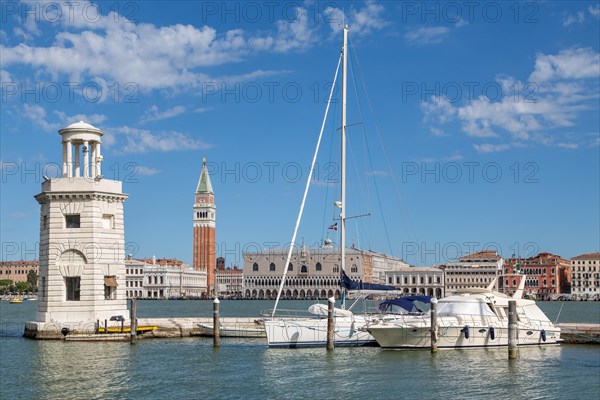 View over Bacino di San Marco to Venice with Campanile di San Marco and Doge's Palace