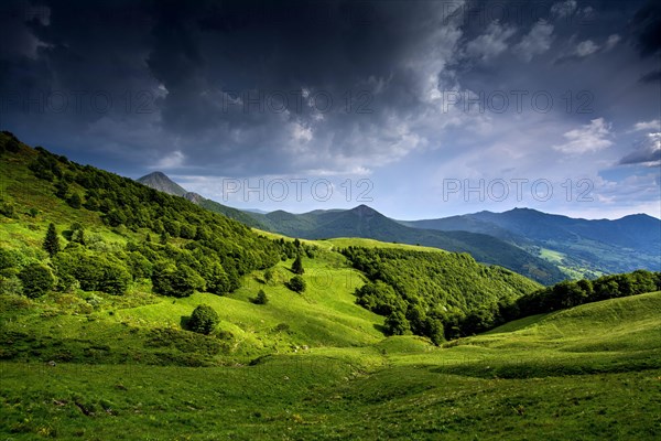 View on mountains Puy Griou and Monts du Cantal