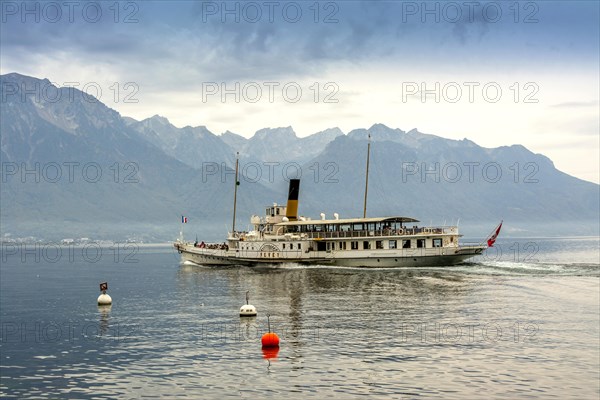 Vevey paddle steamer on Lake Leman near Montreux