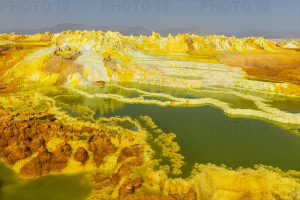 Geothermal area with sulphur deposits and acidic brines