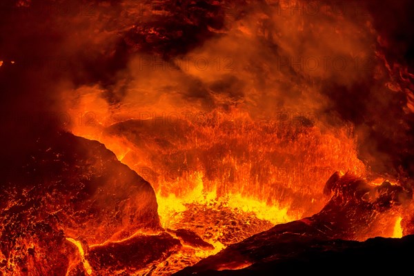 Glowing active lava lake