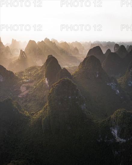 Chinese karst mountains near Yangshuo at sunrise