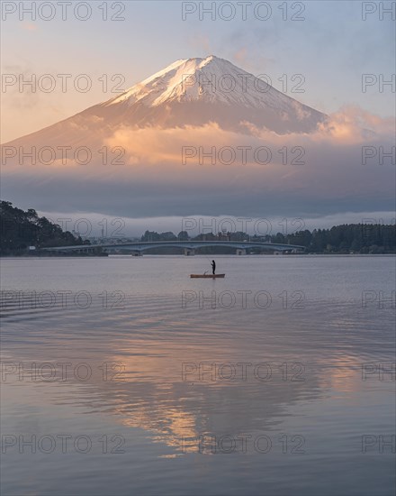Single fisherman on Lake Kawaguchiko