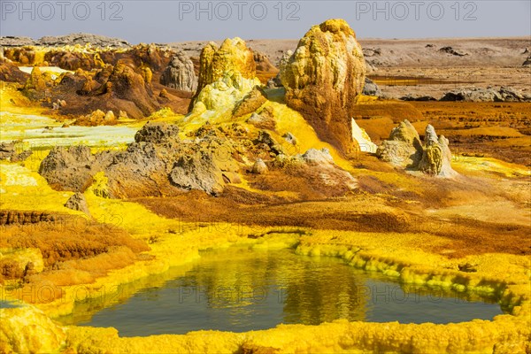 Geothermal area with sulphur deposits and acidic brine