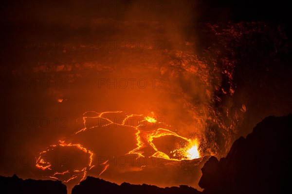 Glowing active lava lake