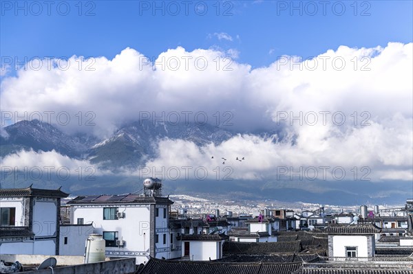 Cityscape with mountains