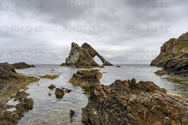 Rock Bowfiddle Rock in the bay of Moray Firth. Portknockie