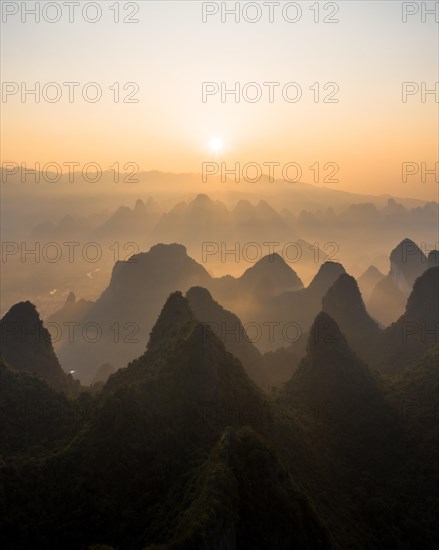 Chinese karst mountains near Yangshuo at sunrise