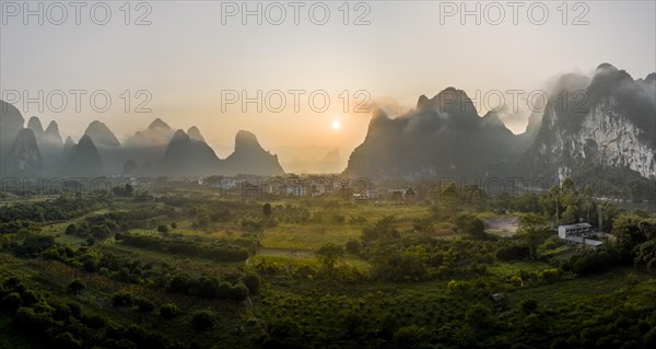Chinese karst mountains near Yangshuo at sunrise
