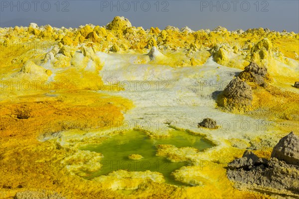 Geothermal area with sulphur deposits and acidic brines