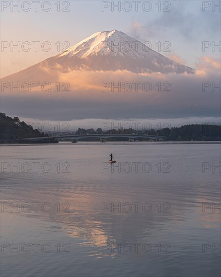 Single fisherman on Lake Kawaguchiko