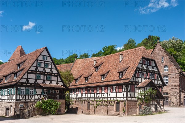 Monastery courtyard with historical half-timbered ensemble