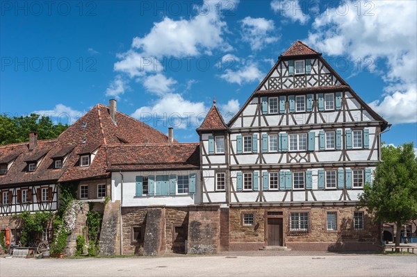 Monastery courtyard with historical half-timbered ensemble