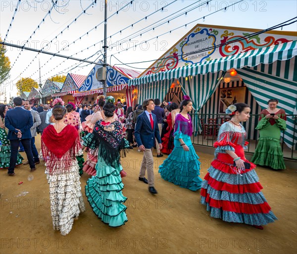 Women in colourful flamenco dresses