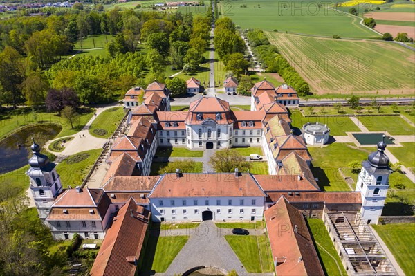 Aerial view Baroque castle Fasanerie with castle garden